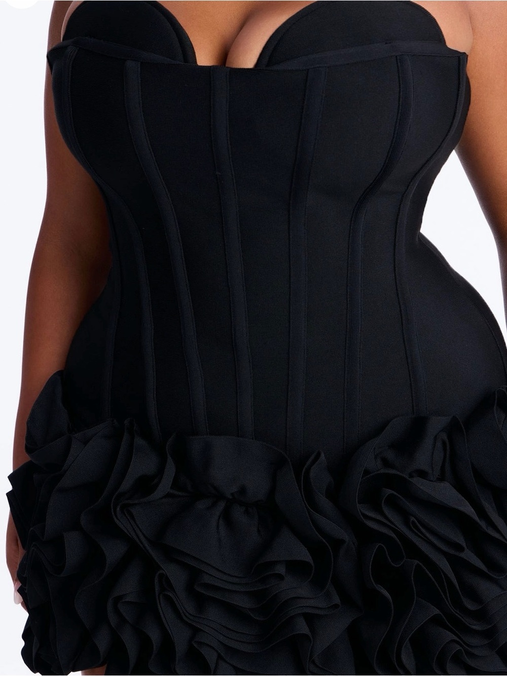 Strapless Black Ruffle Hem Mini Dress - Picture 7 of 9